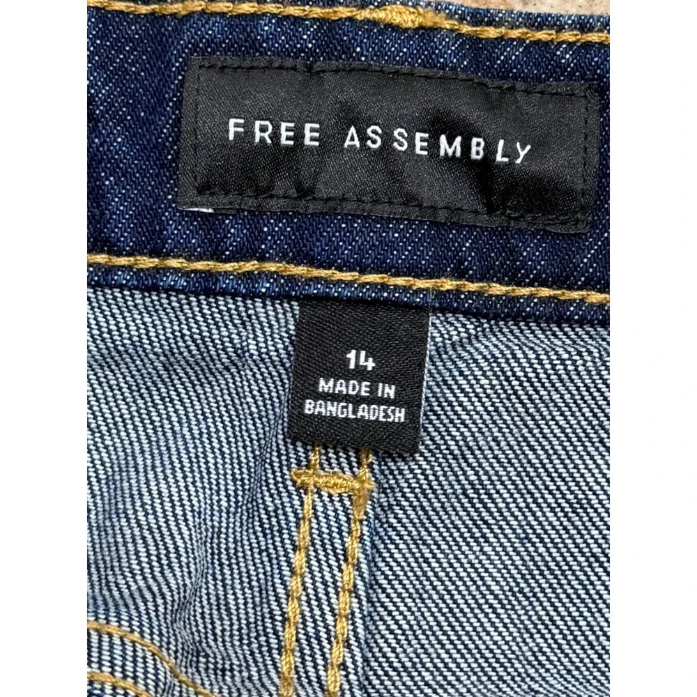Free Assembly Wide Leg Jeans Womens 14 Dark Wash New Raw‎ Hem High Rise Grunge